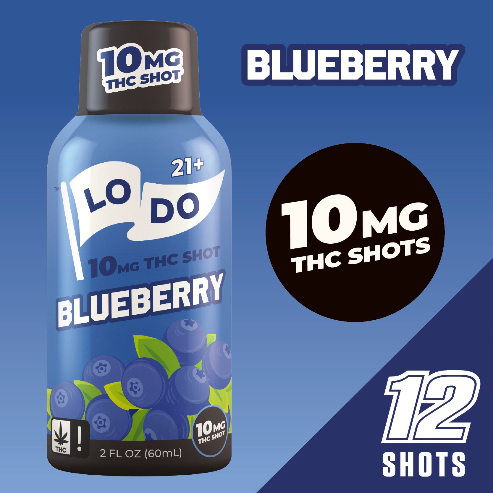 LoDo THC Shots ingredient label close-up, hemp-derived Delta-9 THC shot
