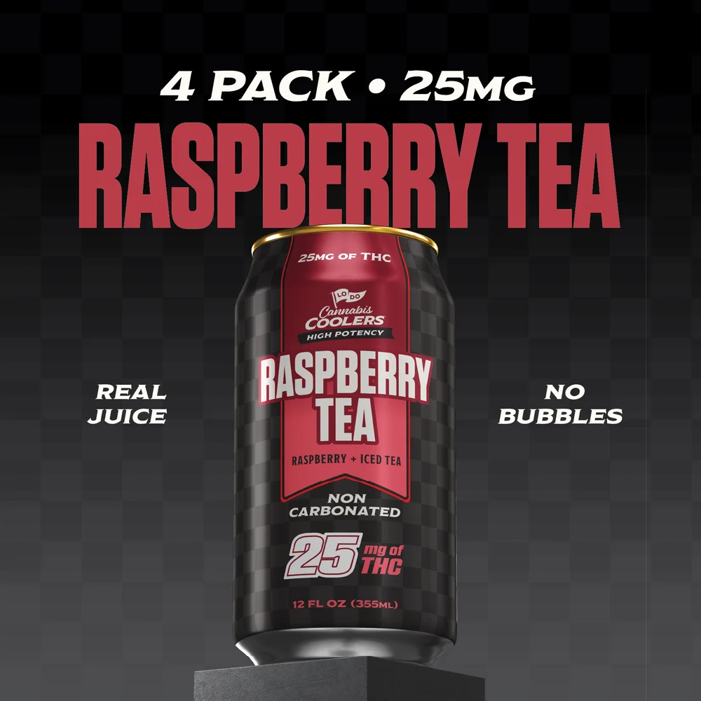 LoDo Raspberry Tea 4 pack, 25mg THC per can