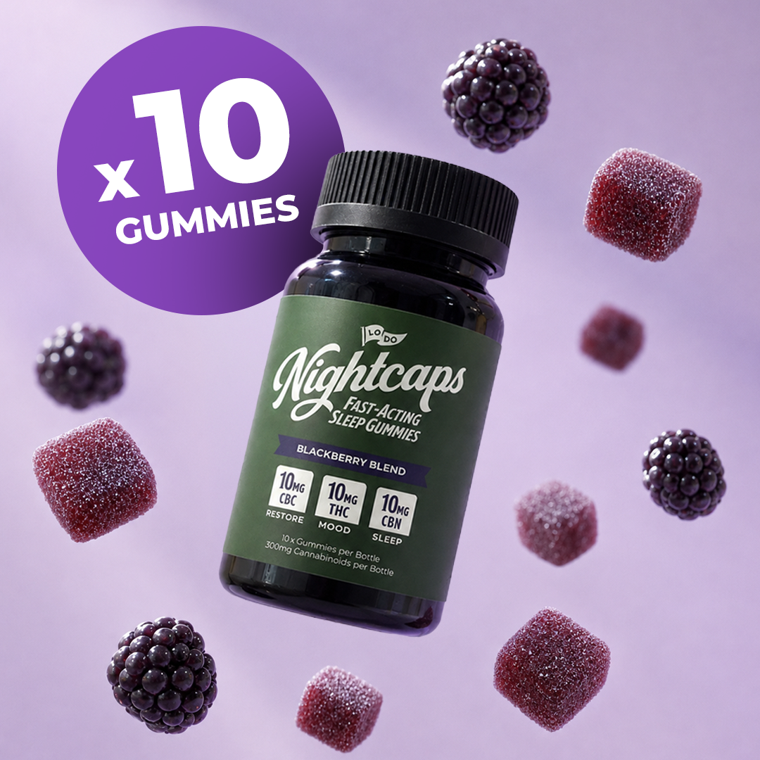 LoDo Fast-Acting Sleep Gummies 10-count bottle, hemp-derived THC nighttime gummies